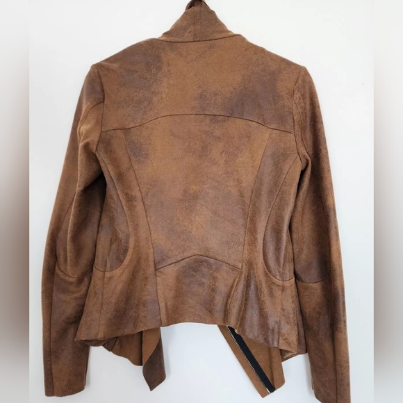 ZARA JACKET BROWN DRAPE COWLNECK ASYMMETRICAL ZIP TOP SMALL S - Picture 7 of 12